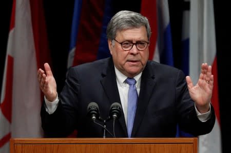 U.S. Attorney General William Barr speaks at the FBI National Academy Graduation Ceremony in Quantico