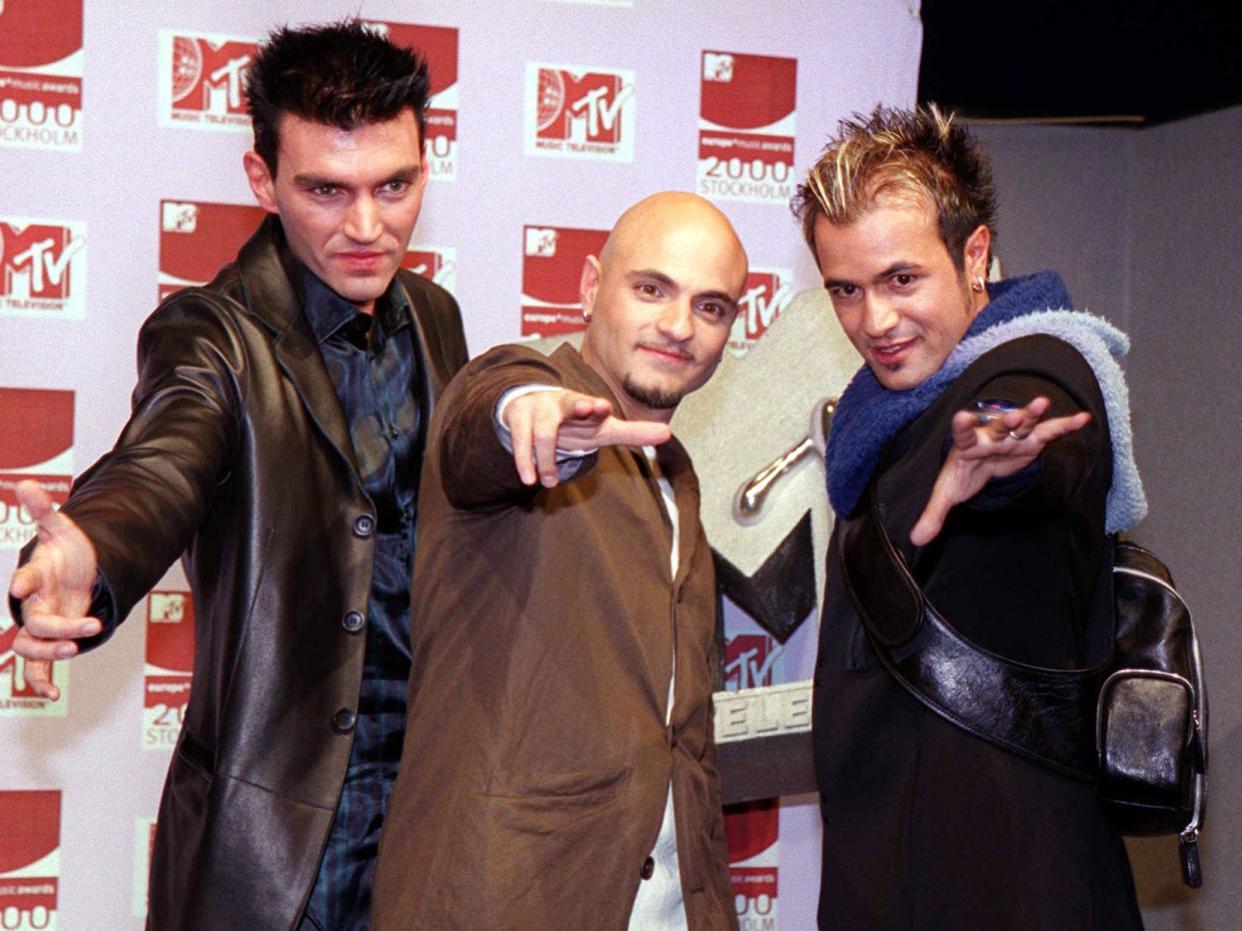 Dance band Eiffel 65 at the MTV Europe Music Awards, held at the Globe Arena in Stockholm, Sweden