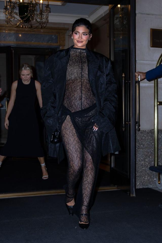 Kylie Jenner Stepped Out in an Entirely Sheer Lace Catsuit