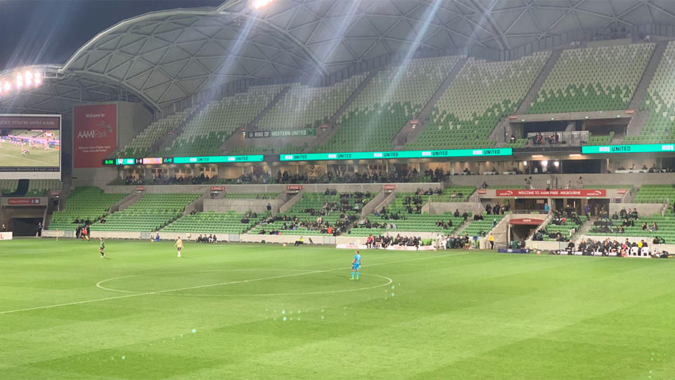 Seen here, a wide shot of a largely empty AAMI Park on Monday night.