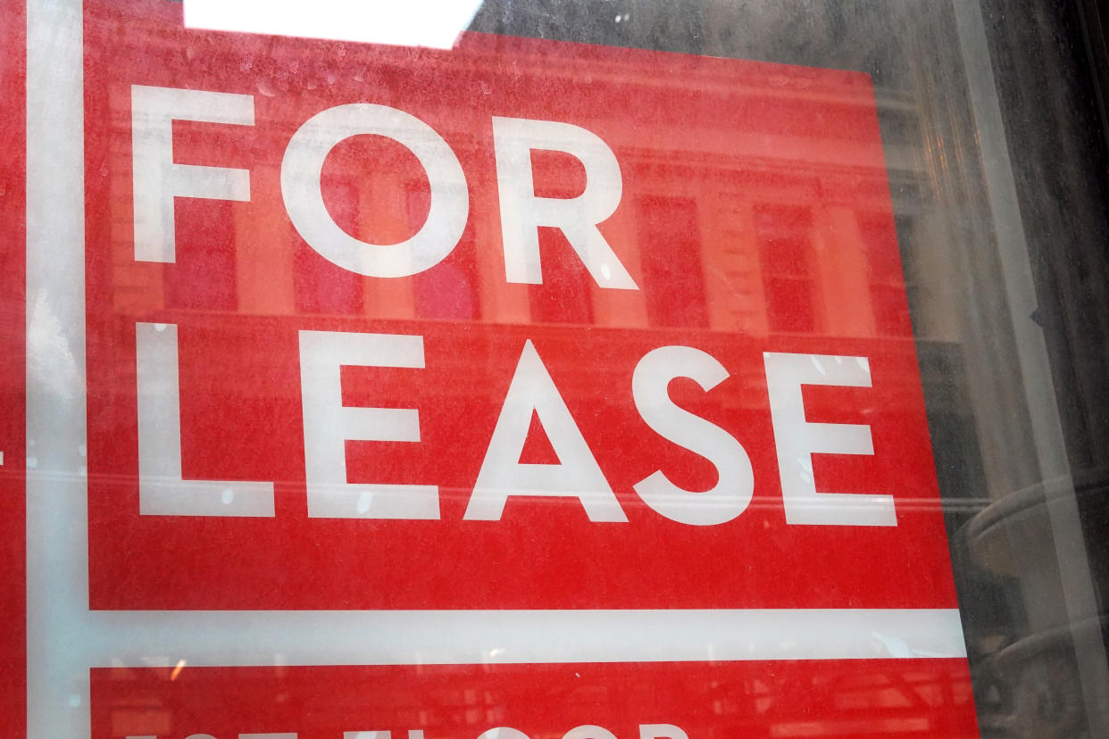 CHICAGO, ILLINOIS - APRIL 20: A sign advertises vacant retail space for lease in the Loop on April 20, 2023 in Chicago, Illinois. Chicago's downtown is littered with vacant retail space as it continues to struggle after office workers who fled downtown during the pandemic have been slow to return. The city has also struggled to deal with a spate of mob violence that has plagued the business district for the past couple of years, which last weekend resulted in two people shot, a young couple visiting the city badly beaten and robbed, and several vehicles damaged.  (Photo by Scott Olson/Getty Images)