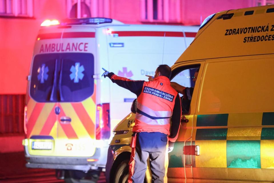 Emergency services at the scene outside the university building (Getty Images)