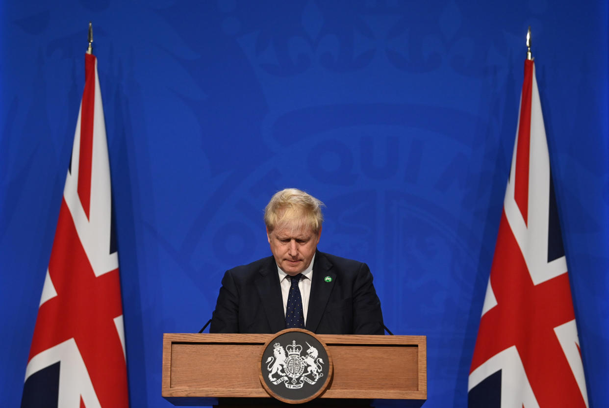 Prime Minister Boris Johnson, during a media briefing in Downing Street, London, on the long-awaited plan to fix the broken social care system. Picture date: Tuesday September 7, 2021.