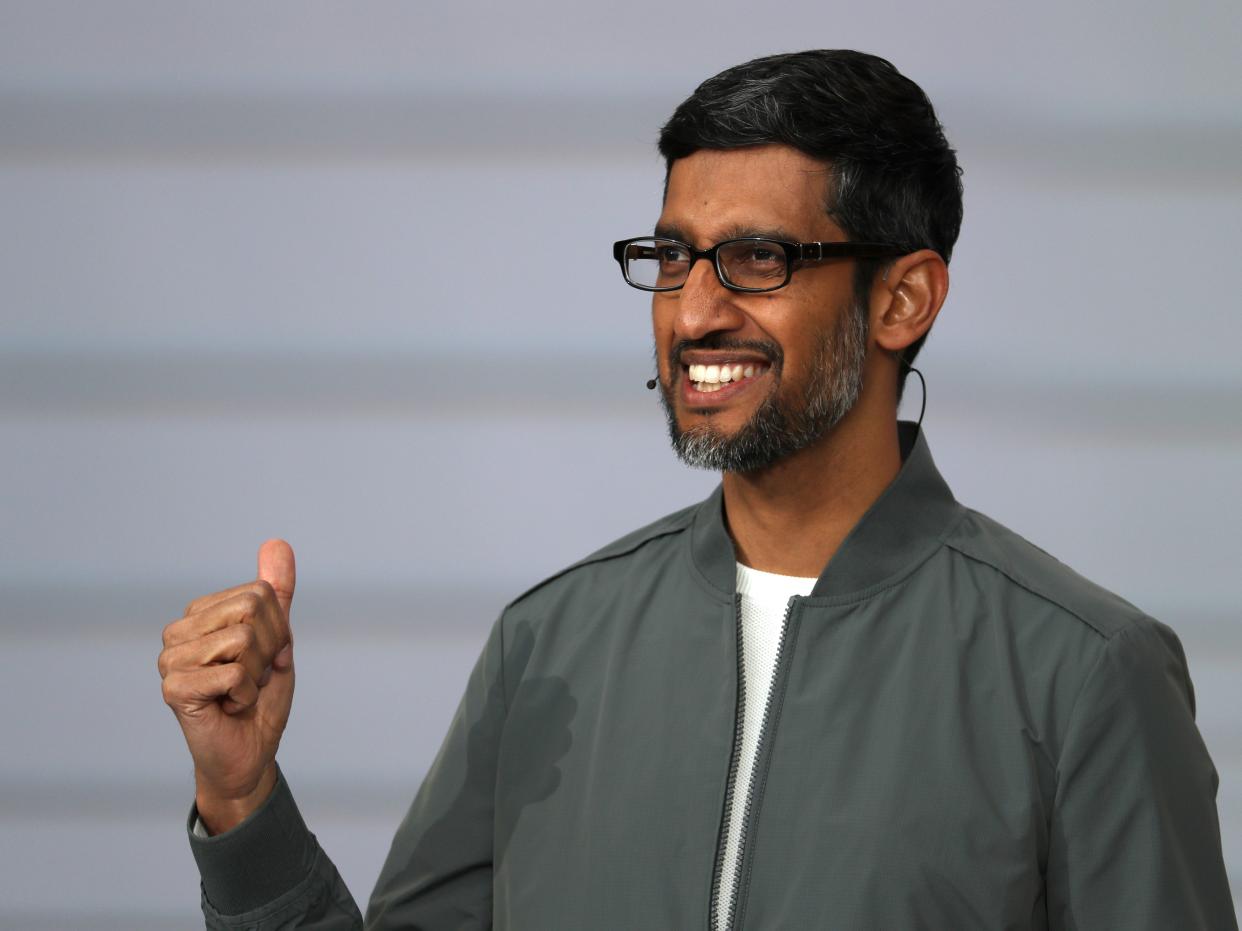 GettyImages Google CEO Sundar Pichai delivers the keynote address at the 2019 Google I/O conference at Shoreline Amphitheatre on May 07, 2019 in Mountain View, California.