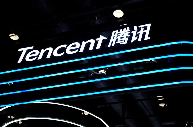 FILE PHOTO: FILE PHOTO: A Tencent logo is seen at its booth at the 2020 China International Fair for Trade in Services (CIFTIS) in Beijing