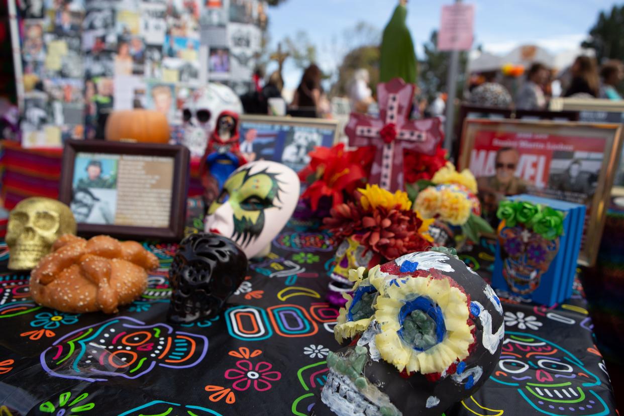 Day of the Dead, or Día de los Muertos, is celebrated  throughout Mexico, in particular the Central and South regions, and by people of Mexican heritage elsewhere. The creation of altars, or ofrendas, to remember the dead, accompanied by traditional dishes, are laid out on the altars.