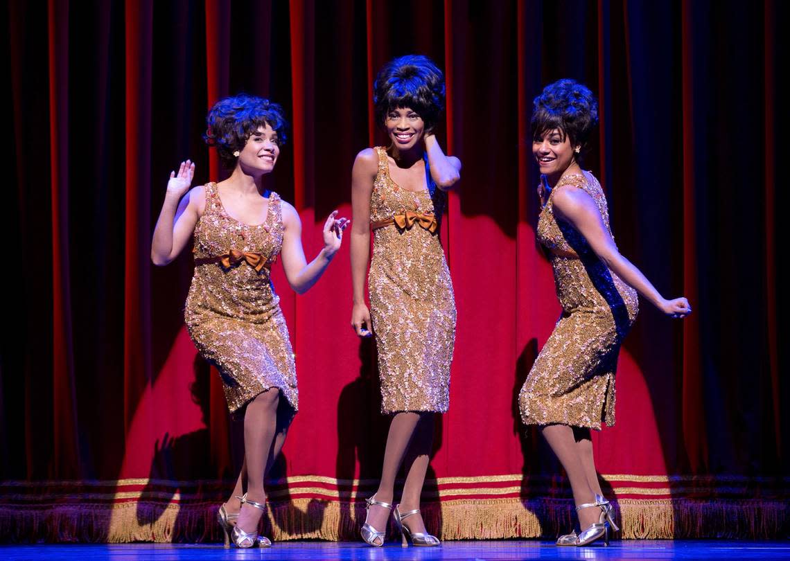Sydney Morton as Forence Ballard, Valisia LeKae as Diana Ross and Ariana DeBose as Mary Wilson of The Supremes in “Motown: The Musical,” performing at the Lunt-Fontanne Theatre in New York in 2013. Joan Marcus/AP