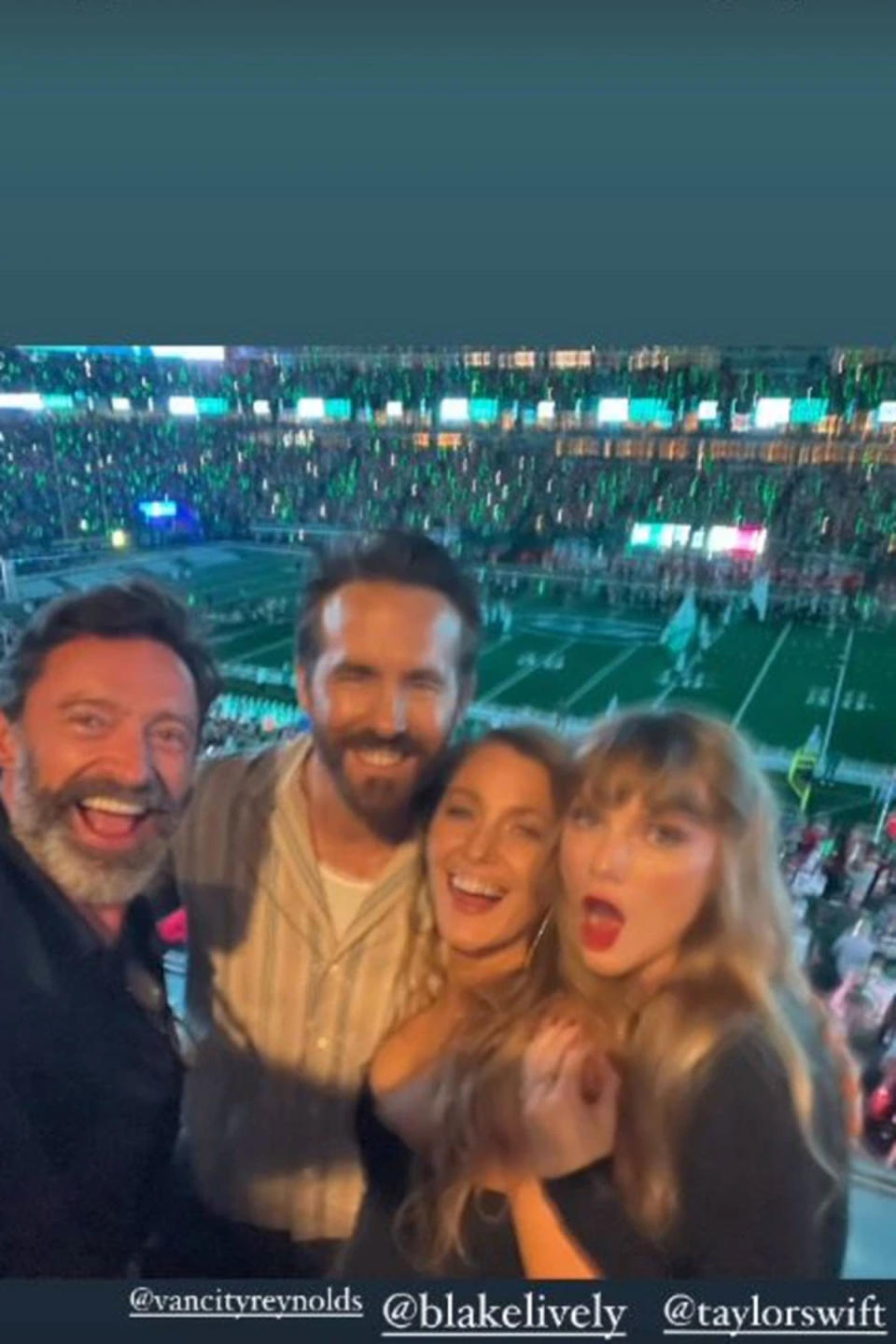 Hugh Jackman, Ryan Reynolds, Blake Lively and Taylor Swift. 