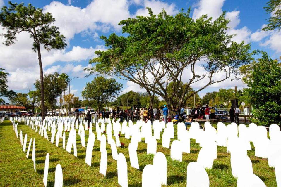 Congresswoman Frederica Wilson, along with other county dignitaries such as Miami-Dade County Mayor Daniella Levine Cava and Miami Mayor Francis Suarez, spoke at an event on Nov. 24, 2020, to unveil an expanded memorial cemetery in Liberty City’s Simonoff Park in memory of those lost to the coronavirus, and to conduct a ceremonial ribbon cutting for a new COVID-19 testing site established at the nearby Jessie Trice Community Health System in partnership with Florida International University to serve Miami-Dade County’s most vulnerable communities. 