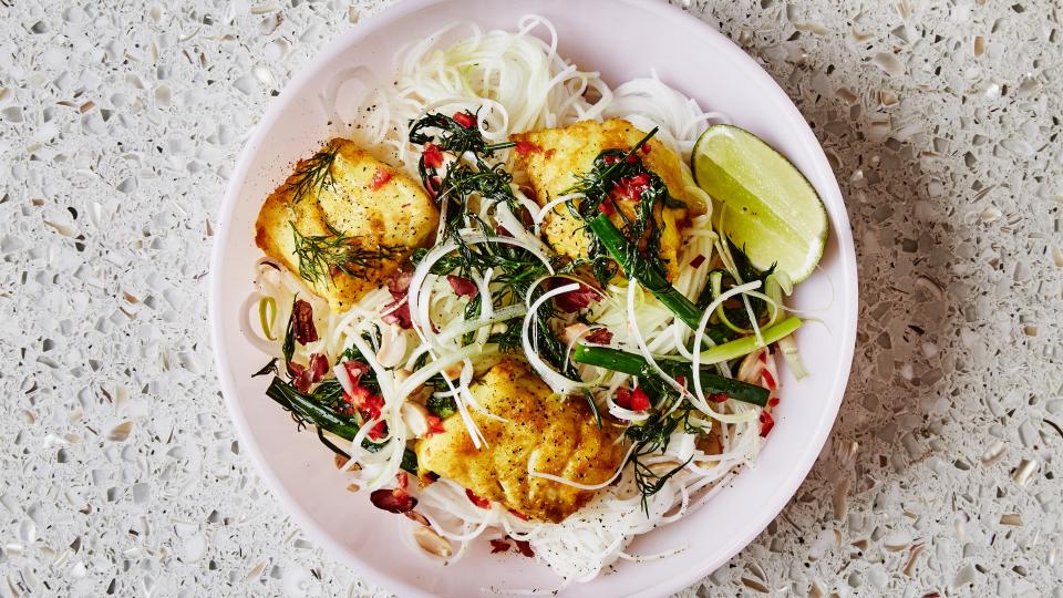 Turmeric Fish with Rice Noodles and Herbs