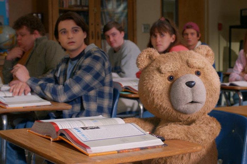 John (Max Burkholder) and Ted go to school together. Photo courtesy of Peacock