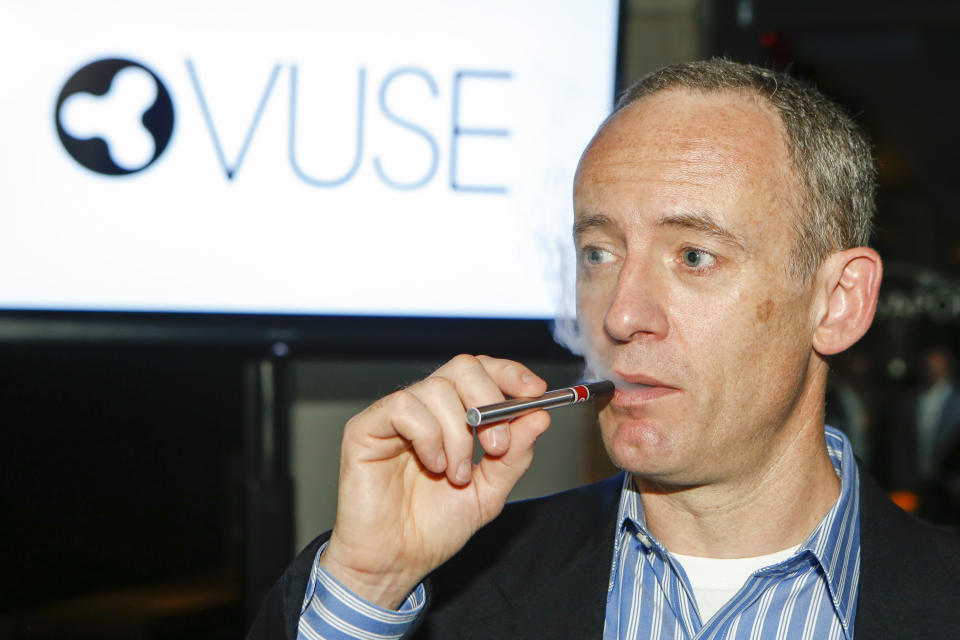 IMAGE DISTRIBUTED FOR VUSE - R.J. Reynolds Vapor Company Vice-President Fred Ampolini demonstrates VUSE Digital Vapor Cigarette to local media at Philadelphia's Hotel Monaco Wednesday, June 18, 2014. VUSE will be available Monday, June 23 in more than 15,000 retail outlets across all 50 states. (Mark Stehle/AP Images for VUSE)