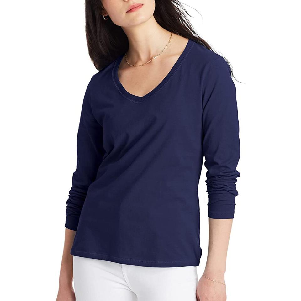 Hanes Women’s Perfect-T Long Sleeve V-neck T-shirt