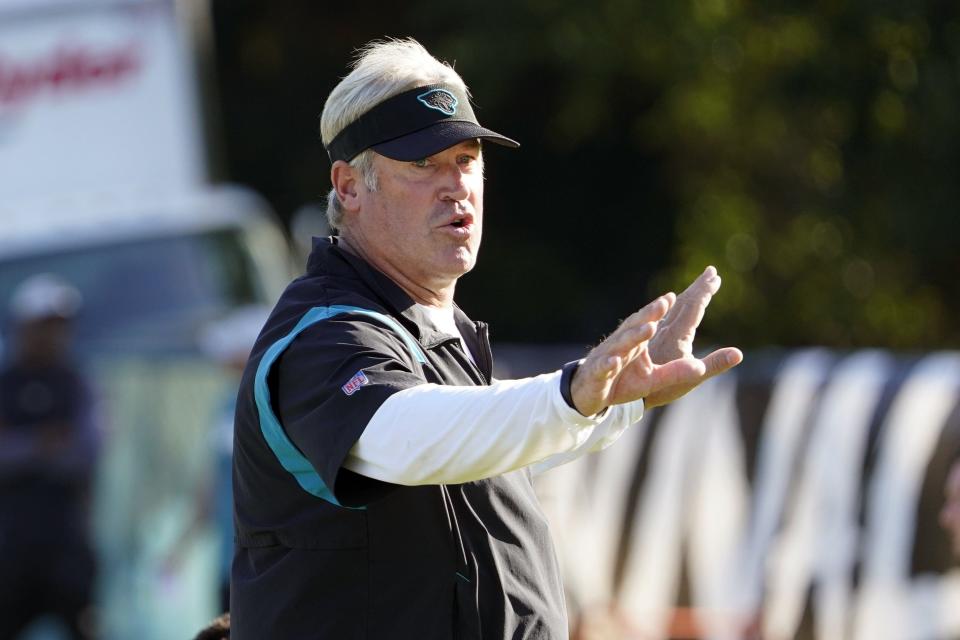 Jaguars' head coach Doug Pederson, seen here directing players in training camp at Episcopal School, admits he thinks bout the possibility of becoming the first coach in NFL history to lead two franchises to a Super Bowl title.