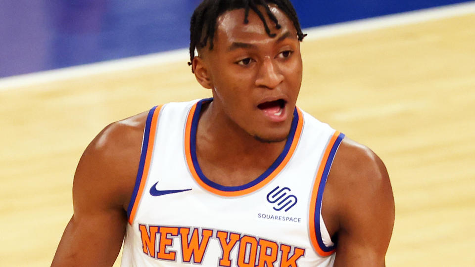 New York Knicks rookie guard Immanuel Quickley enjoyed a strong first season in the NBA, but don't overrate his fantasy scoring potential. (Photo by Rich Schultz/Getty Images)