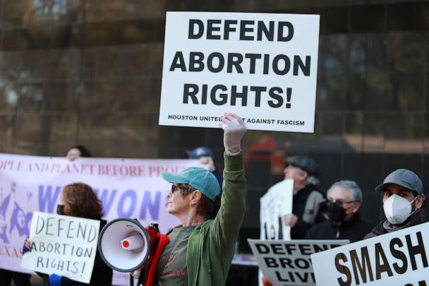 PHOTO: Abortion rights advocates demonstrate in front of the federal courthouse in downtown Houston, Jan. 22, 2023, on the fiftieth anniversary of Roe v. Wade. (Reginald Mathalone/NurPhoto via Shutterstock, FILE)