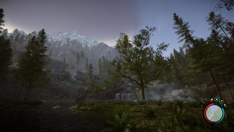 An incredible view of trees and mountains.