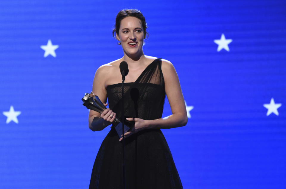 FILE - Phoebe Waller-Bridge accepts the award for best actress in a comedy series for "Fleabag" at the 25th annual Critics' Choice Awards on Jan. 12, 2020, in Santa Monica, Calif. Waller-Bridge turns 35 on July 14. (AP Photo/Chris Pizzello, File)