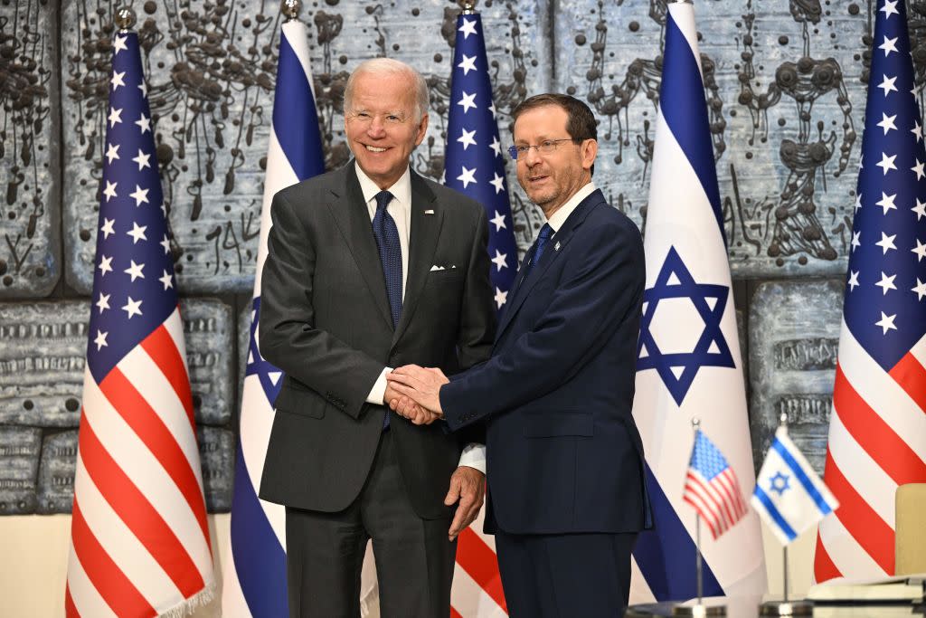  President Joe Biden poses for a picture with Israeli President Isaac Herzog in 2022. 