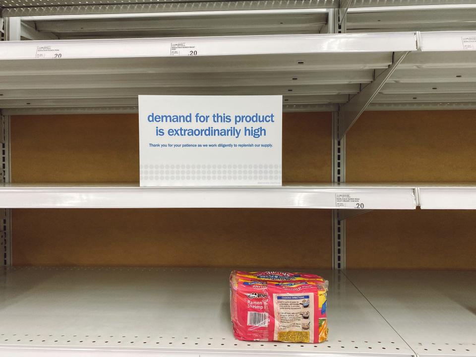 empty ramen shelf grocery store sarah bence