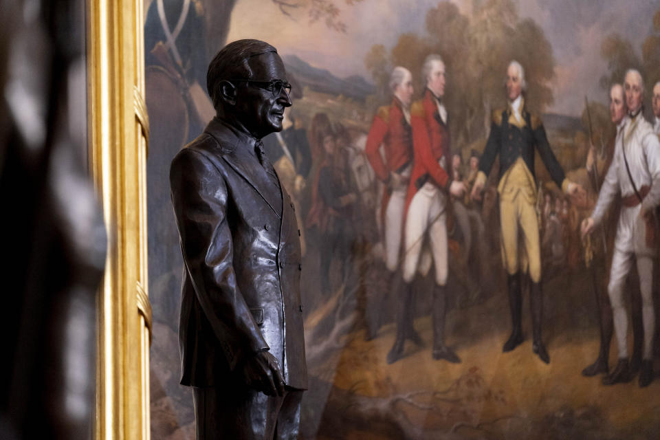 Congressional statue of former President Harry S. Truman is unveiled in the Rotunda of the U.S. Capitol Building in Washington, Thursday, Sept. 29, 2022. (AP Photo/Andrew Harnik)