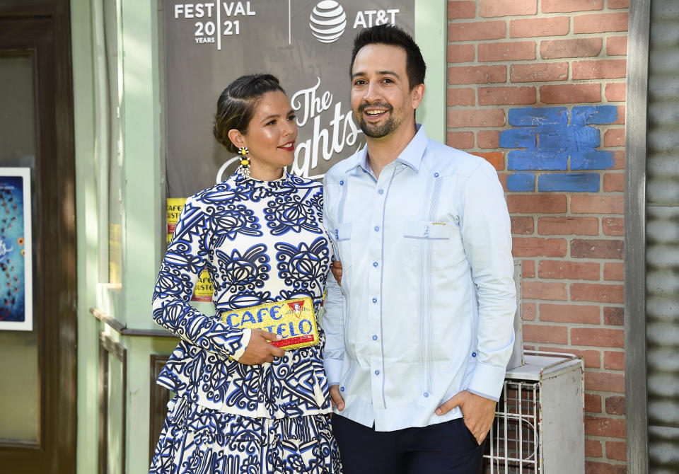 Producer Lin-Manuel Miranda, right, and wife Vanessa Nadal attend the 2021 Tribeca Film Festival opening night premiere of "In The Heights" at the United Palace theater on Wednesday, June 9, 2021, in New York. (Photo by Evan Agostini/Invision/AP)