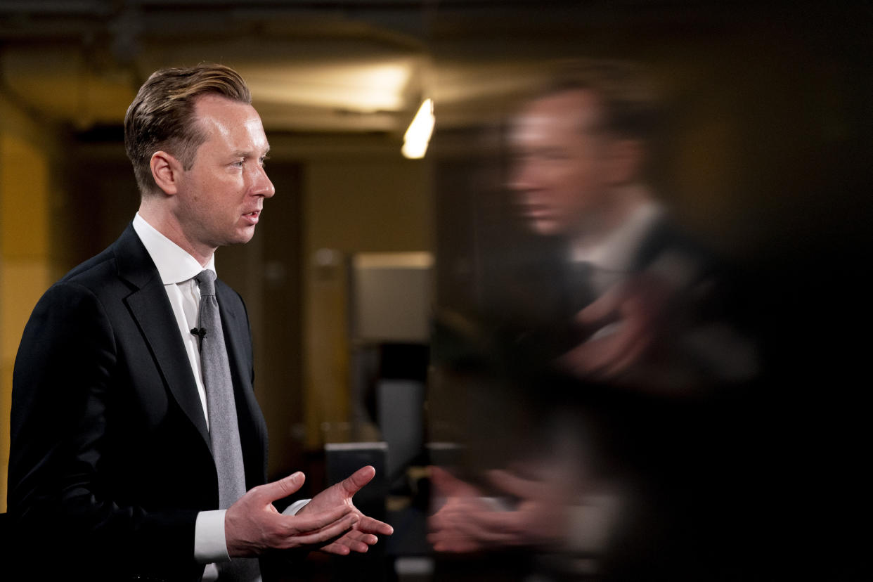 Andrew Adams, director of the Justice Department's KleptoCapture task force, designed to enforce the economic restrictions imposed on Russia and its billionaires, speaks to the Associated Press in an interview at the AP bureau in Washington, Wednesday, March 1, 2023. (AP Photo/Andrew Harnik)