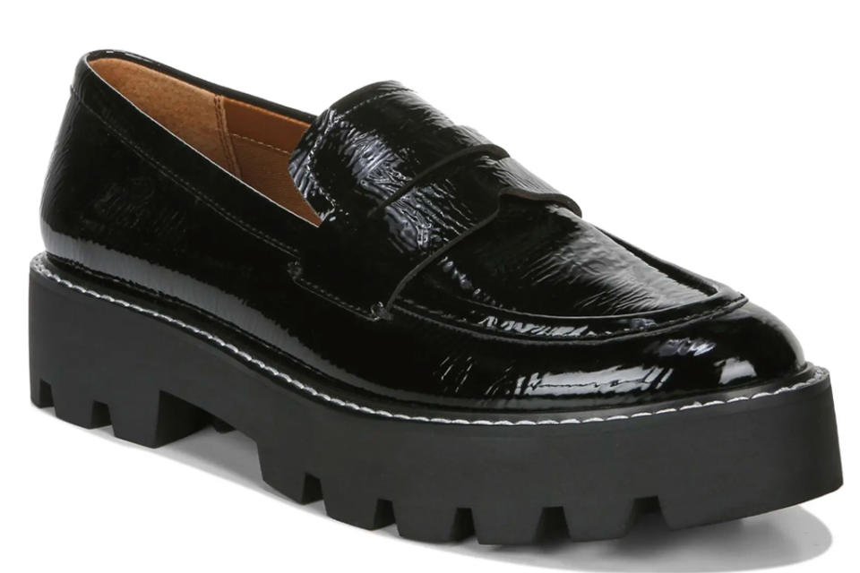 loafers, chunky black, patent, franco sarto