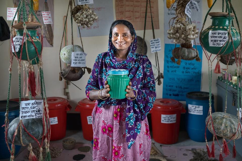 Gulshanara, 45, is a grandmother and farmers’ leader, who sells produce at a women-led market  (Fabeha Monir)