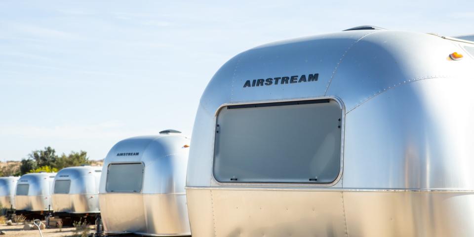 A row of Airstream trailers at Autocamp's Joshua Tree location.