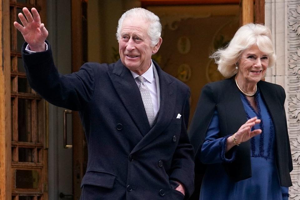 King Charles with Camilla. The pair flew to Sandringham on Tuesday where the King is resting (Copyright 2024 The Associated Press. All rights reserved)