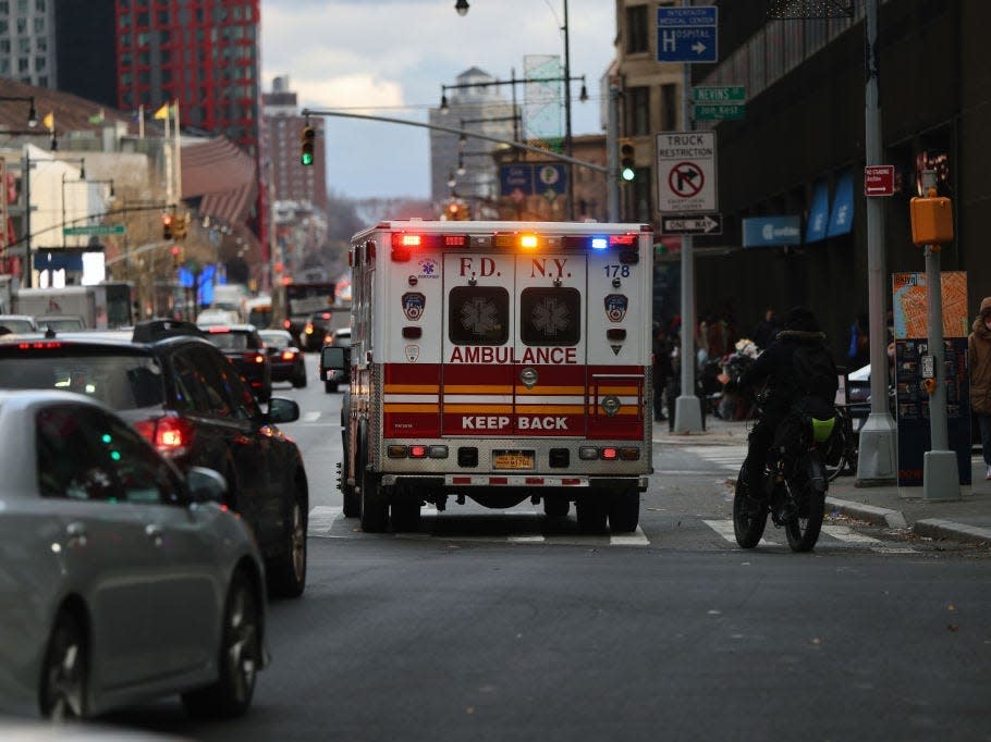 An ambulance drives in New York City