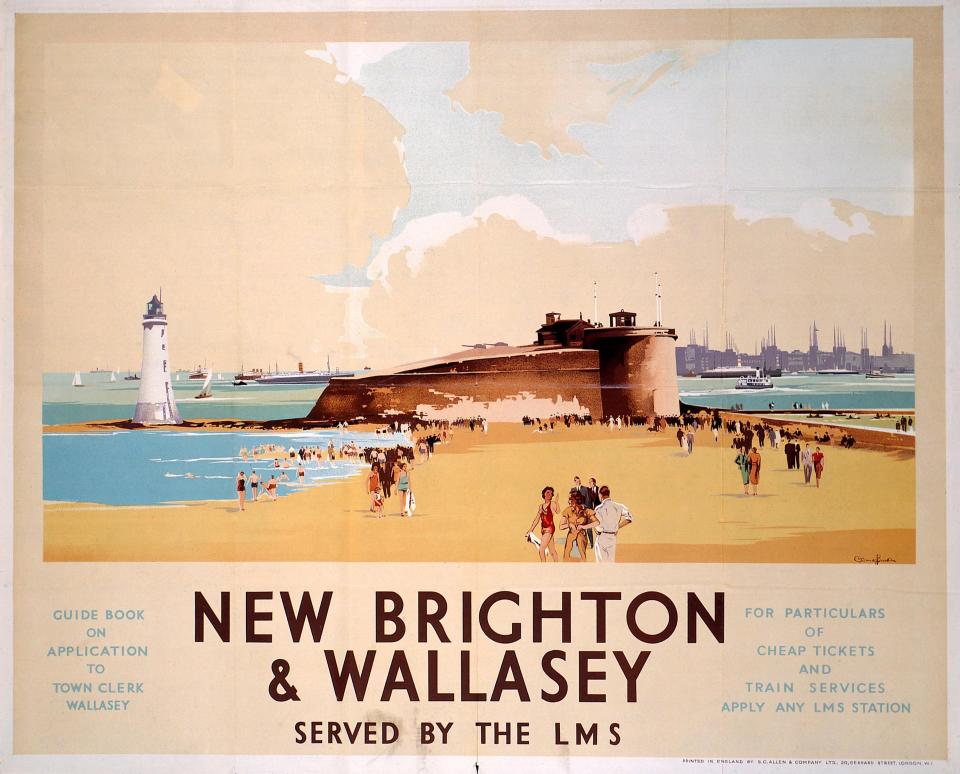 A railway poster advertising trips to New Brighton - Getty