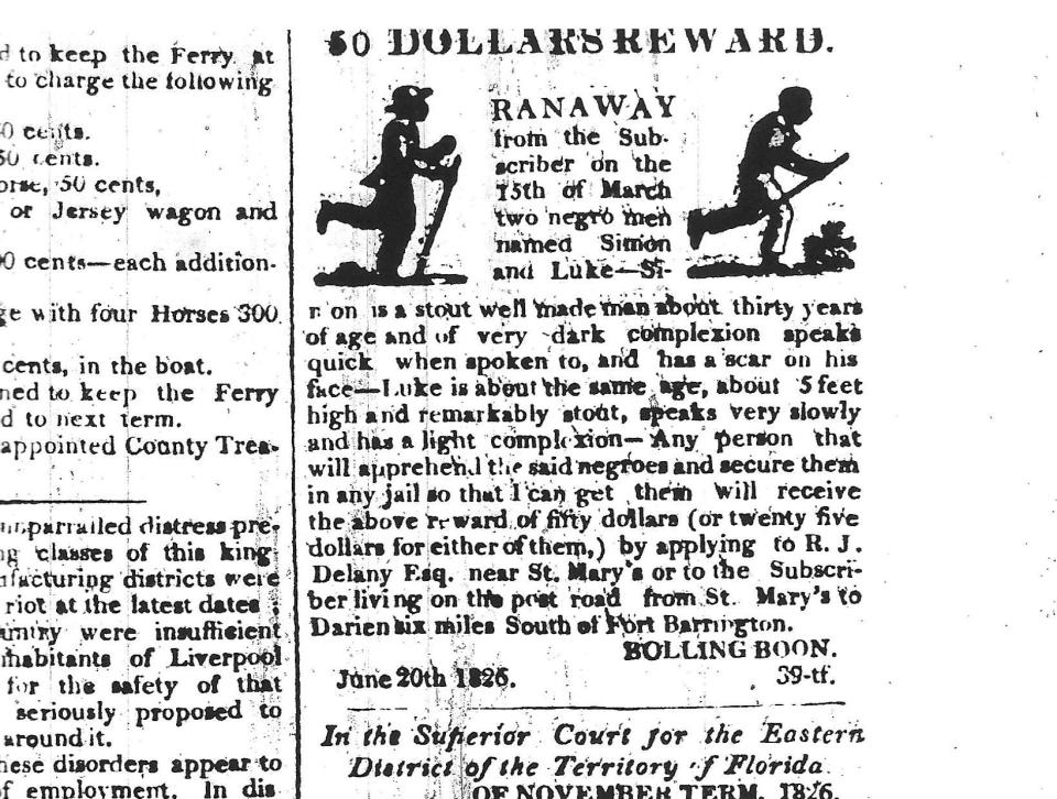 An 1825 ad for runaway slaves.