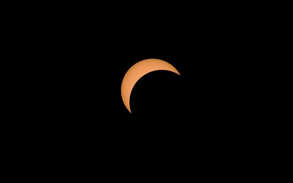 This partial solar eclipse viewed in the Erie region on Aug. 21, 2017 produced about 76 coverage of the sun, according to astronomers at Penn State Behrend in Harborcreek Township.