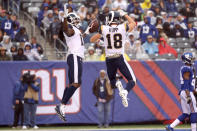 <p>Sammy Watkins #12 of the Los Angeles Rams celebrates scoring a touchdown with Cooper Kupp #18 against the New York Giants in the first half at MetLife Stadium on November 5, 2017 in East Rutherford, New Jersey. (Photo by Rob Carr/Getty Images) </p>