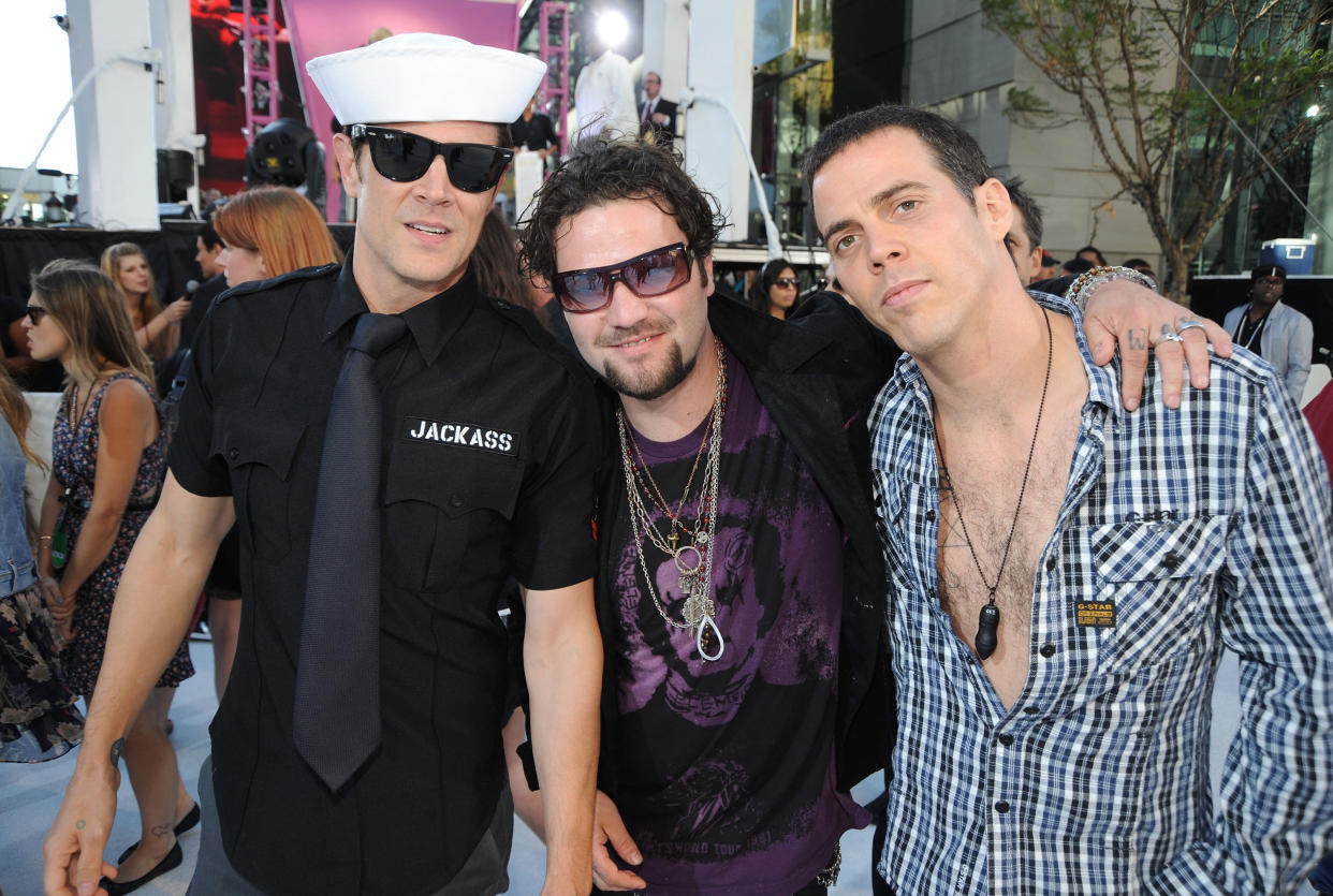 TV personalities Johnny Knoxville, Bam Margera, and Steve-O at the 2010 MTV Video Music Awards.