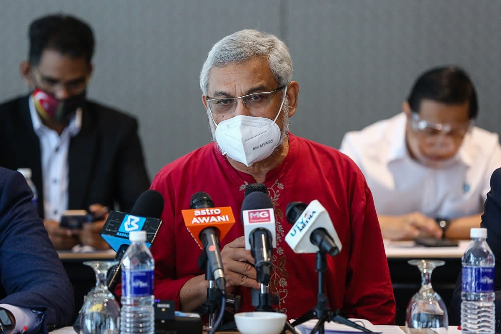 Shah Alam MP Khalid Abdul Samad who chairs the informal coalition dubbed the Committee for the Cessation of State of Emergency speaks during a press conference in Kuala Lumpur March 12, 2021. ― Picture by Yusof Mat Isa