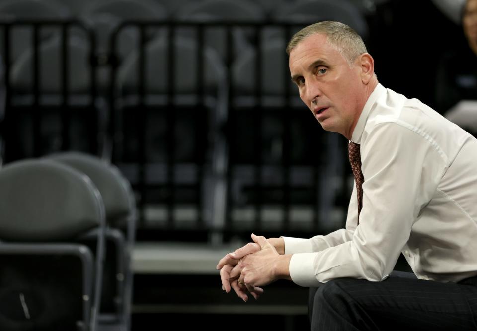 LAS VEGAS, NEVADA - DECEMBER 12: Head coach Bobby Hurley of the Arizona State Sun Devils watches his team warm up before their game against the Creighton Bluejays during the Jack Jones Hoopfest basketball tournament at Michelob ULTRA Arena on December 12, 2022 in Las Vegas, Nevada. (Photo by Ethan Miller/Getty Images)