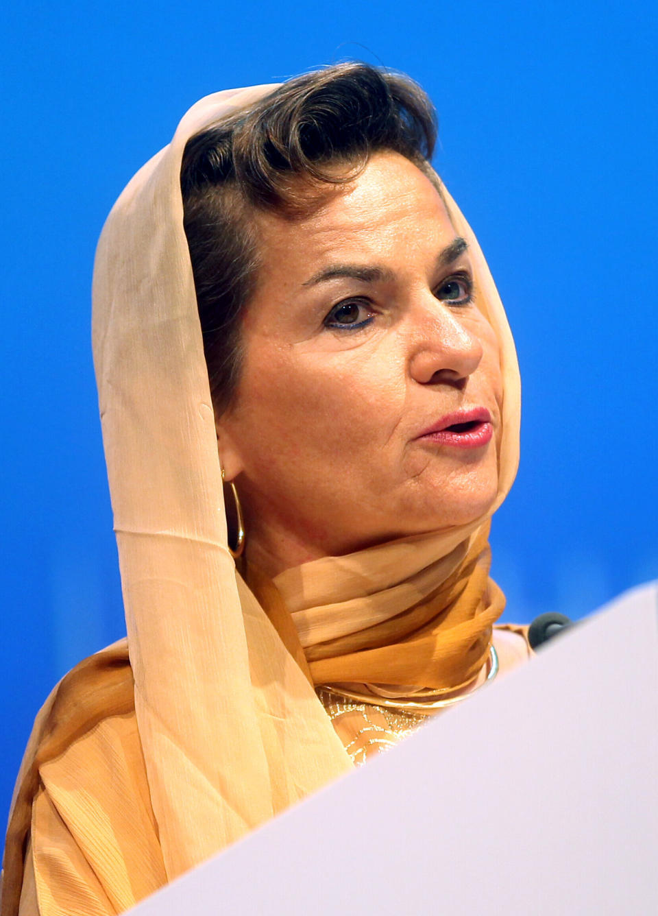 Christiana Figueres, Executive Secretary of the United Nations Framework Convention on Climate Change (UNFCCC) speaks at the opening session of the United Nations Climate Change conference in Doha, Qatar, Monday, Nov. 26, 2012. U.N. talks on a new climate pact resumed Monday in oil and gas-rich Qatar, where negotiators from nearly 200 countries will discuss fighting global warming and helping poor nations adapt to it. The two-decade-old talks have not fulfilled their main purpose: reducing the greenhouse gas emissions that scientists say are warming the planet. (AP Photo/Osama Faisal)