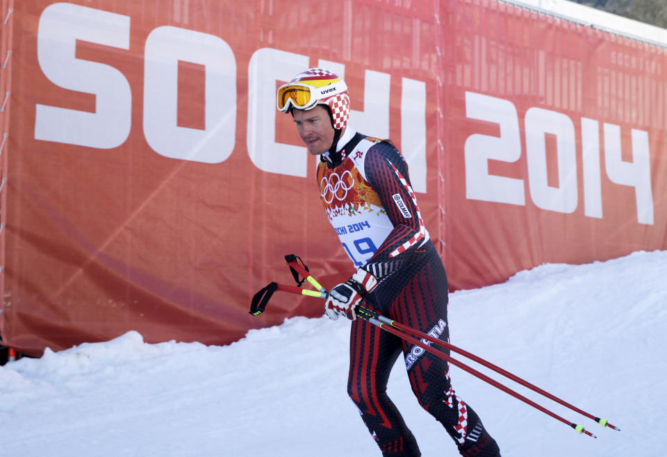 Croatia's Ivica Kostelic leaves after a men's supercombined downhill training run at the Sochi 2014 Winter Olympics, Wednesday, Feb. 12, 2014, in Krasnaya Polyana, Russia. (AP Photo/Gero Breloer)