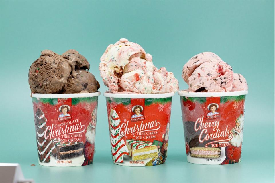 Hudsonville Ice Cream is offering three limited edition holiday flavors inspired by Little Debbie snack cakes.