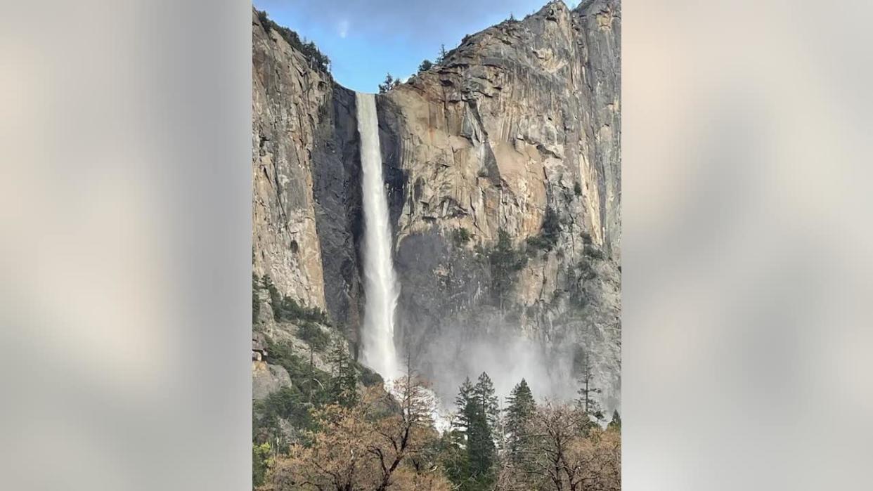 <div>Springwater tumbles over Bridalveil Fall in Yosemite National Park on April 23, 2024.</div> <strong>(Yosemite Conservancy)</strong>