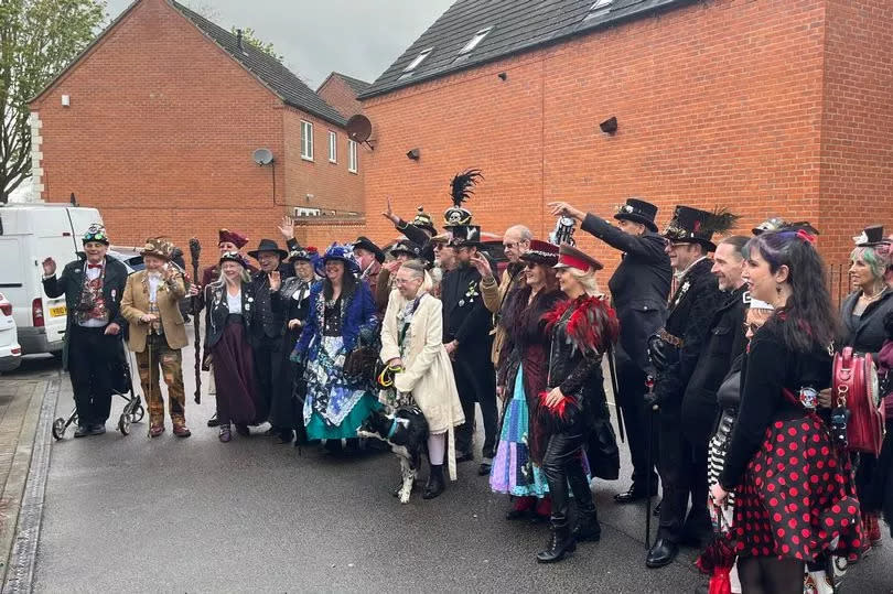 Steampunk enthusiasts at the Perfectly Imperfect Products shop opening