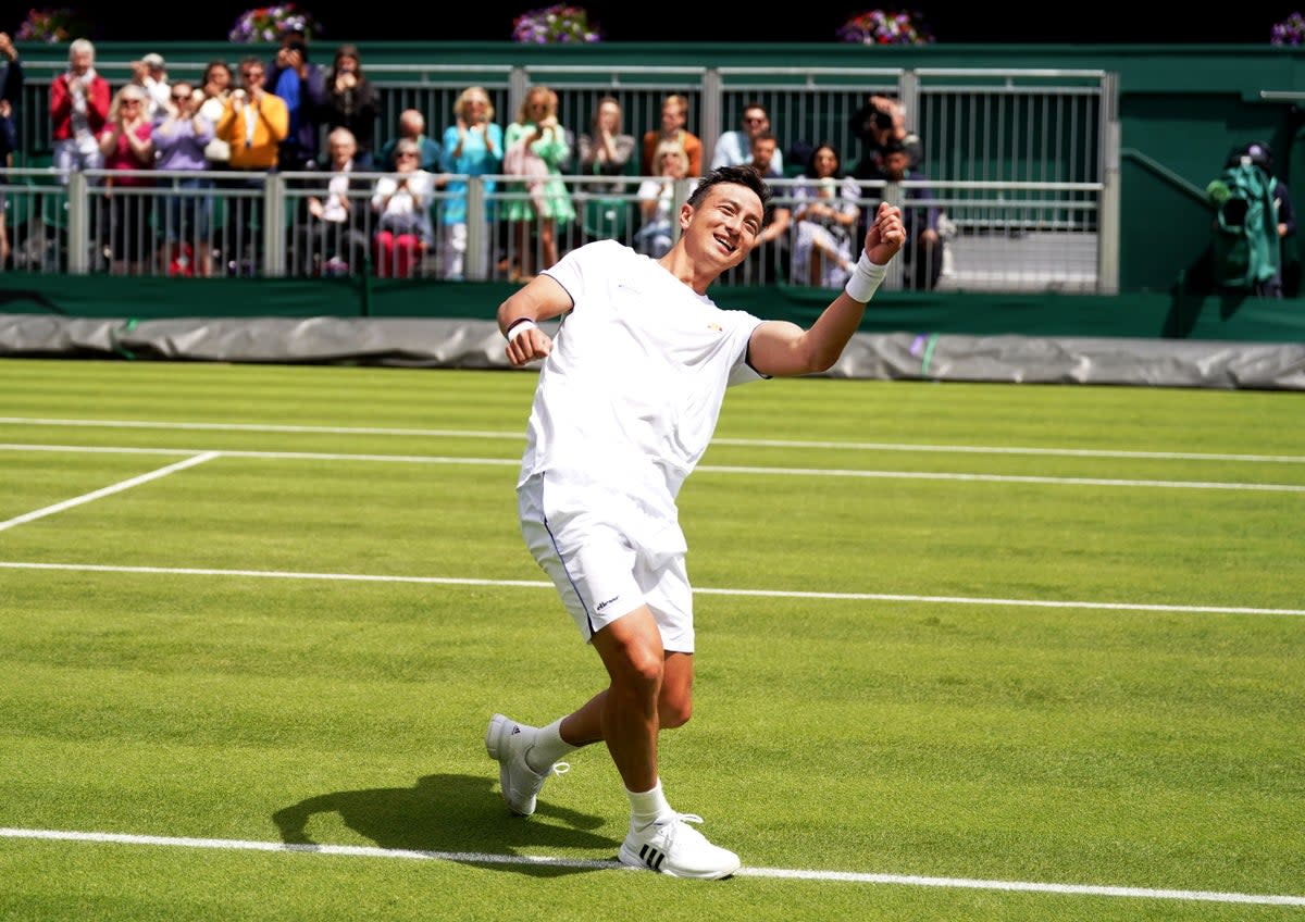 Ryan Peniston celebrates victory over Henri Laaksonen (Adam Davy/PA) (PA Wire)