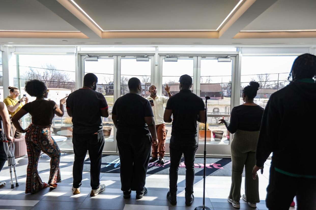 Final contestants listen to direction from artistic director Tristan Fisher during rehearsal at Hitsville Next for the upcoming Motown Museum's 2024 "Amplify: The Sound of Detroit" singing contest on Wednesday, March 13, 2024.