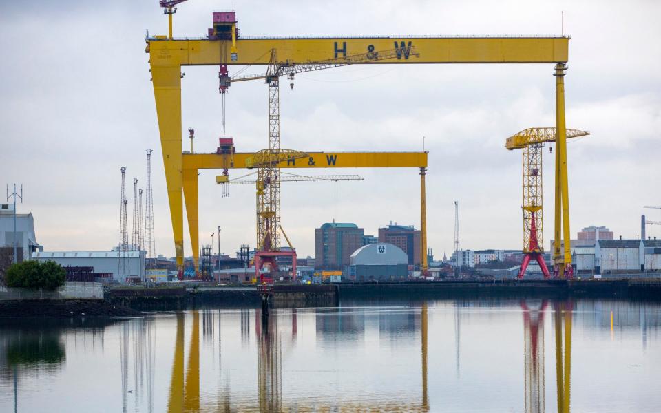 The Samson and Goliath cranes are pictured at the Harland & Wolff shipyard in Belfast