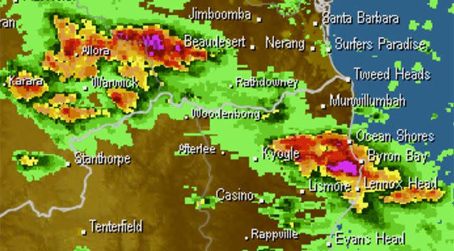 A supercell has hit Lismore causing significant damage. Source: Higgins Storm Chasers.