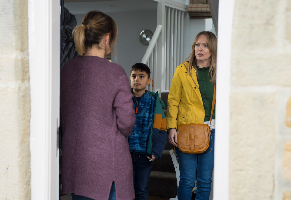 rhona goskirk, johnny woodfield and vanessa woodfield in emmerdale