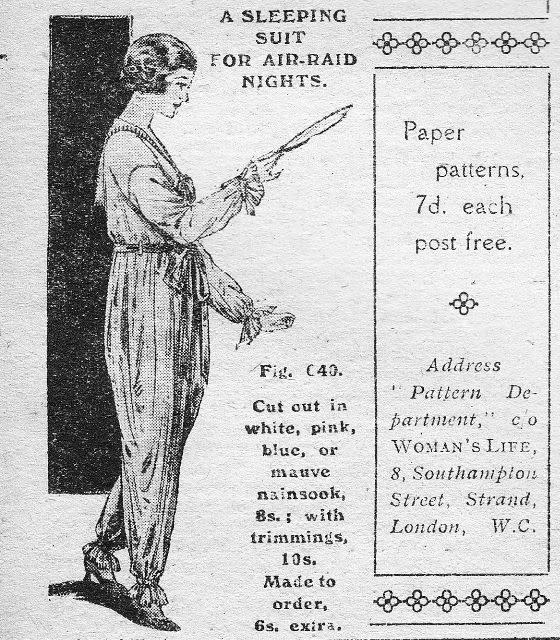 This dainty ‘onesie’ with a ribbon sash, ruffled cuffs and ankle gathers was a far cry from the Winston Churchill style siren suits of the next World War.